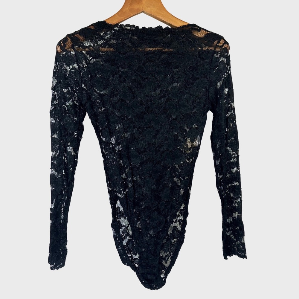 Vintage Victoria's Secret Gold Label Black Lace Long Sleeve Bodysuit USA Medium